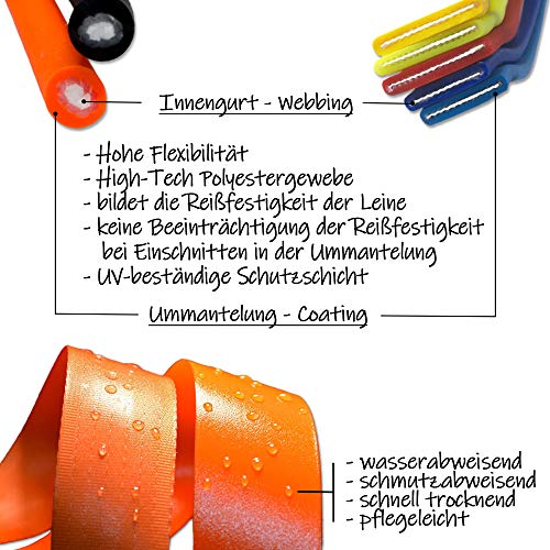 Retrieverleine 2m aus runder BioThane - Moxonleine mit Zugstopp, Wasserabweisende Leine, Hundeleine mit Halsband für Retriever, 8mm dick, 2m lang, Orange