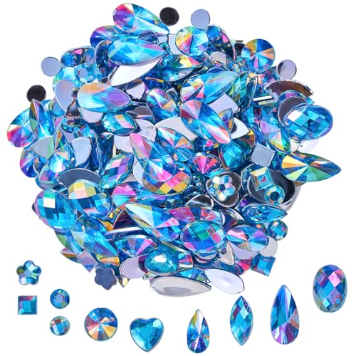 1000 Pcs Crystal AB Colorful Jewels Gems for Crafts, Flatback Rhinestones for Crafting, Acrylic Gemstones for Halloween Pirate Party Decorations（Aquamarine AB）