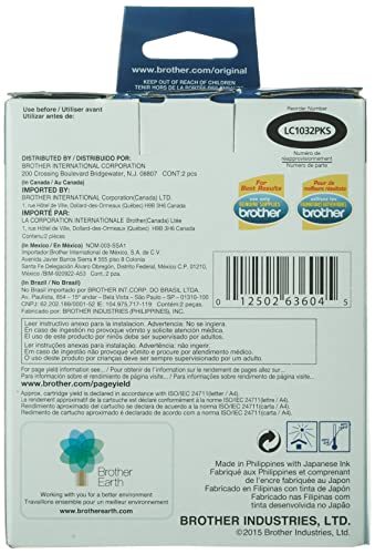 Brother Genuine High Yield Black -Ink -Cartridges, Lc1032Pks, Replacement Black -Ink, Includes 2 -Cartridges Of Black -Ink, Page Yield Up To 600 Pages/ -Cartridge, Lc1032Pks #TOP2