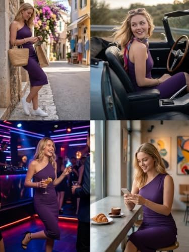 Image of Leriya Fashion One Shoulder Bodycon Dress For Women | Knee Length Party Dress For Womens Western|One Piece Dresses For Womans | Stylish Dress For Woman|Summer Casual Outfit Wear Events, Date & Evening Look