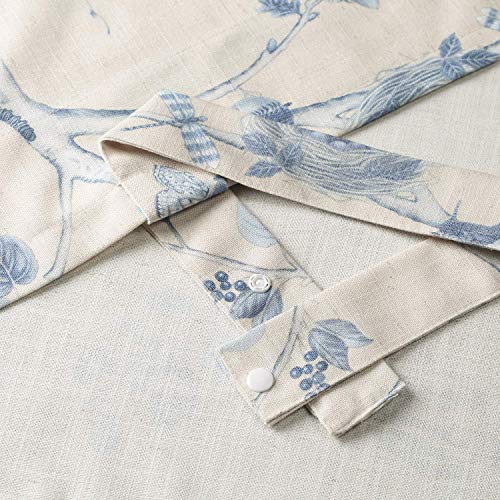 Leeva Blue Tie-Up Curtains Valances For Kitchen Windows, Birds Print Pattern Linen Rod Pocket Textured Small Curtain For Bathroom, One Panel, 52X18 #TOP3