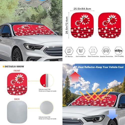 Image of Cute Ladybug Automotive Windshield Sunshades 6 Pack Kids Side Window Curtain Protector Heat and UV Rays That Keeps Vehicle Cool Universal for Auto