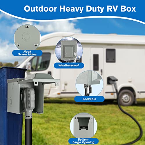 Bebobly 50 Amp Rv Power Outlet Box, 125/250 Volt Nema 14-50R Receptacle, Lockable Enclosed Outdoor Plug, Electrical Receptacle Panel, Weatherproof Temporary Hookup For Rv Camper Car Travel Generator #TOP3