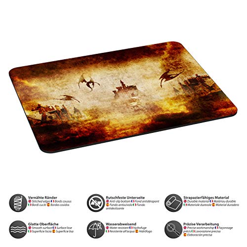 Pedea Tappetino per mouse da gioco e ufficio, 350 x 280 mm, con bordi cuciti e fondo antiscivolo, Castello di Dragon's - Mousepad - Immagine 2