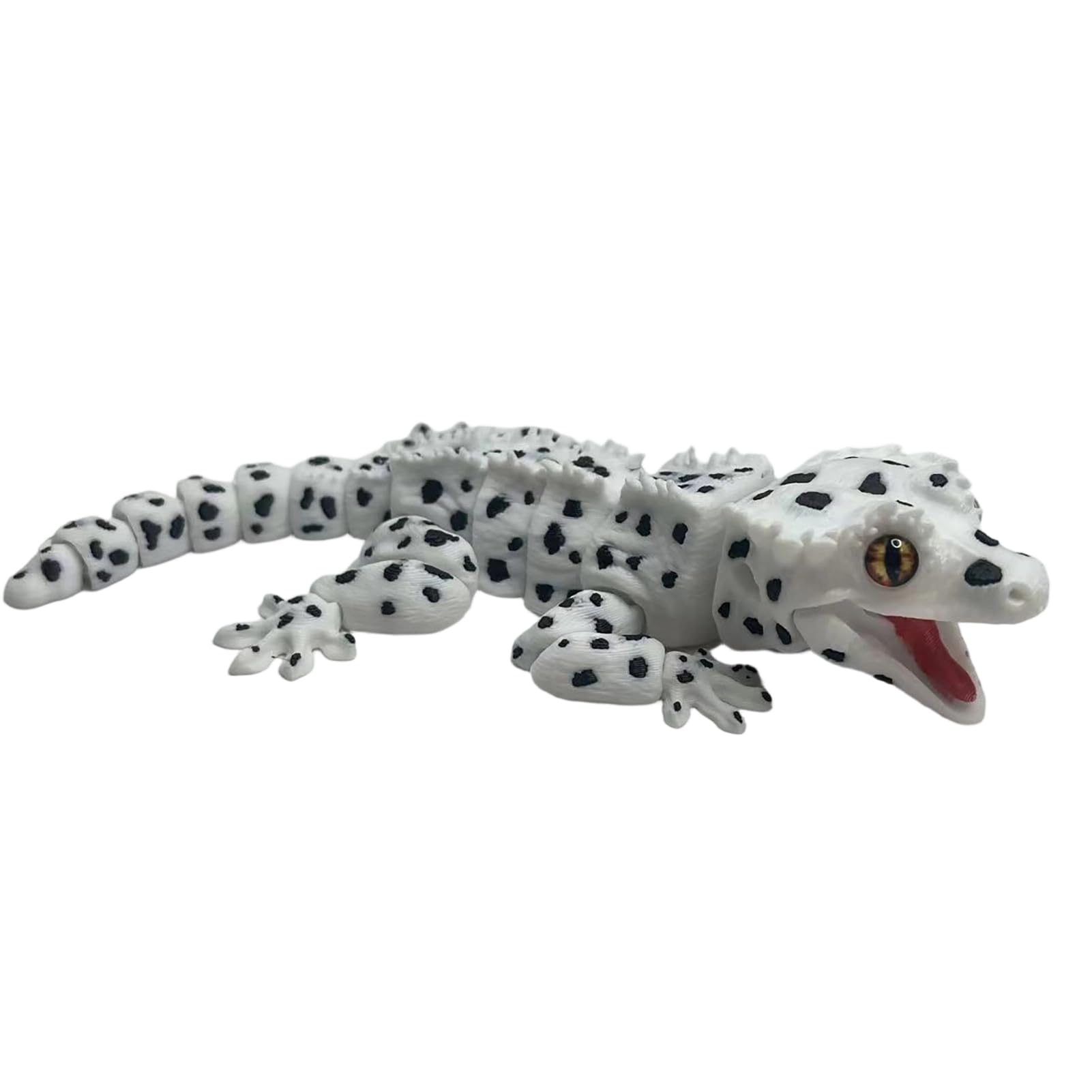 RetroNest 3D Printed Crested Gecko Plush With Movable Joints & Magnetic Feature,Realistic Reptile Figurine For Desktop Refrigerator Fun Fidget Toy & Stress Relief Gift For Coll White