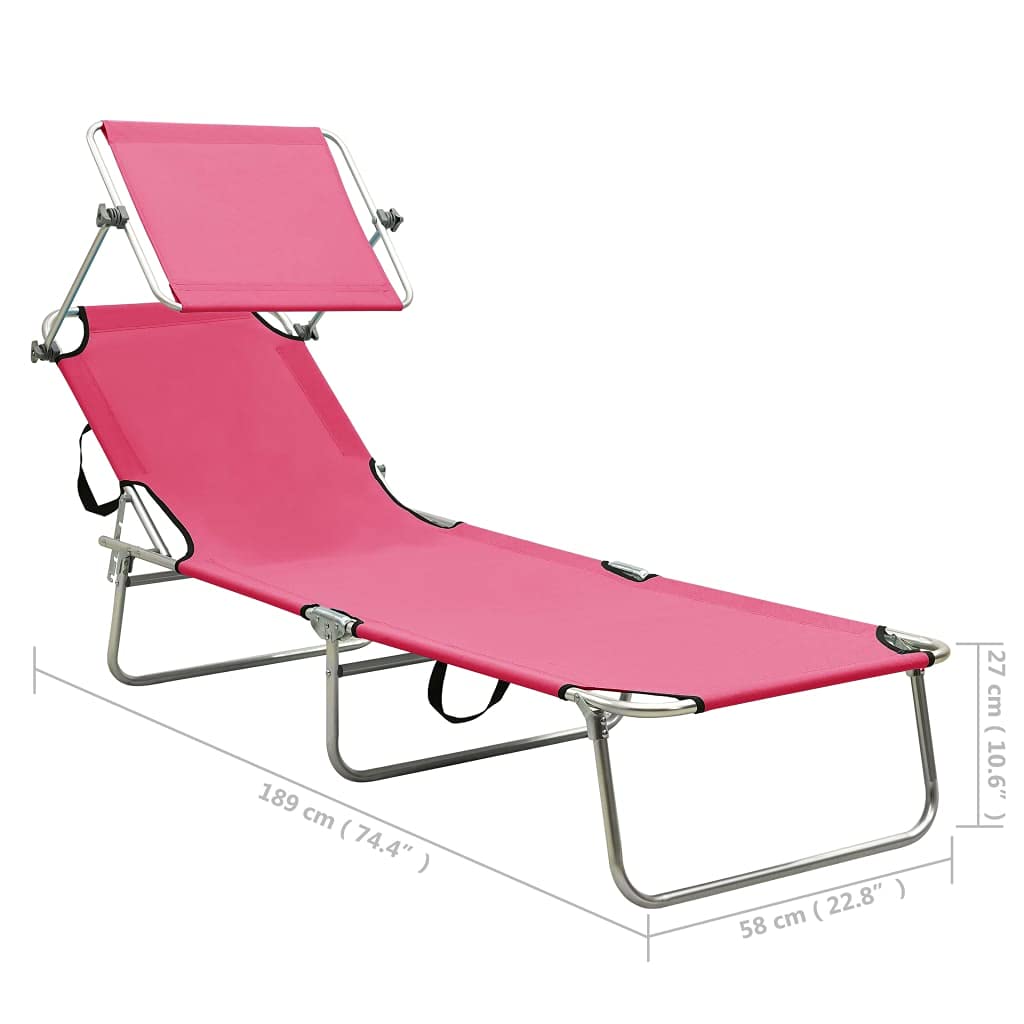 Klappbar Sonnenliege mit Dach Gartenliege Verstellbare Rückenlehne und Sonnendach Pulverbeschichteter Stahlrahmen Strandliege Freizeitliege Gartenmöbel Liege Campingliege Relaxliege