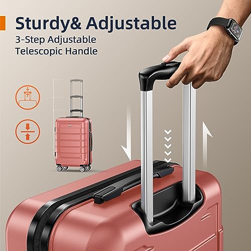 Showkoo SHOWKOO Kofferset 3 Teilig Hartschale Leicht ABS+PC Erweiterbar Reisekoffer Haltbar Trolley Handgepäck Sets mit TSA Schloss und 4 Rollen (M L XL -Rosé Gold)