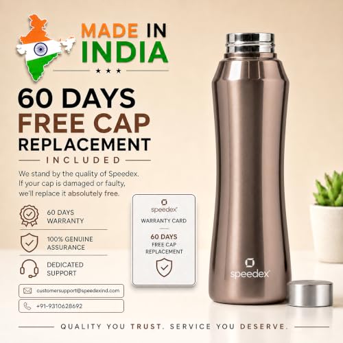 Image of Speedex Stainless Steel Water Bottle 1 Ltr, Leak Proof Screw Cap, BIS Approved 1000 ml Metal Bottle For Daily, Office, School, Gym, Travel Use for Men, Women, Kids, Adults, Copper Gold, Set of 2