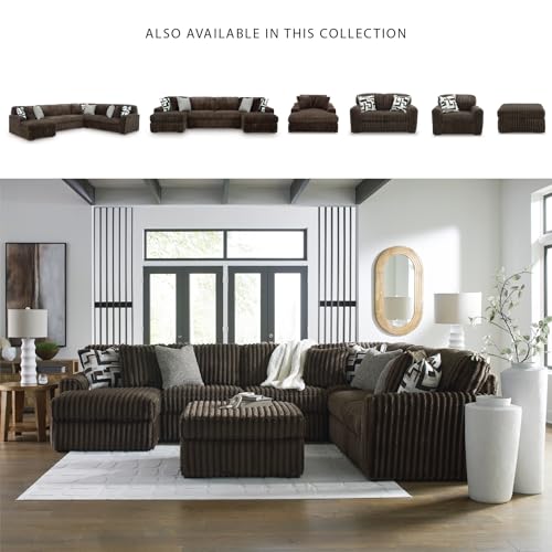 Image of Signature Design by Ashley Midnight-Madness 3-Piece Sectional, Comfy Jumbo Corduroy L-Shaped Couch with Platform Foundation, Durable Reinforced Frame, Chocolate Brown, 121 inch W x 121 inch D