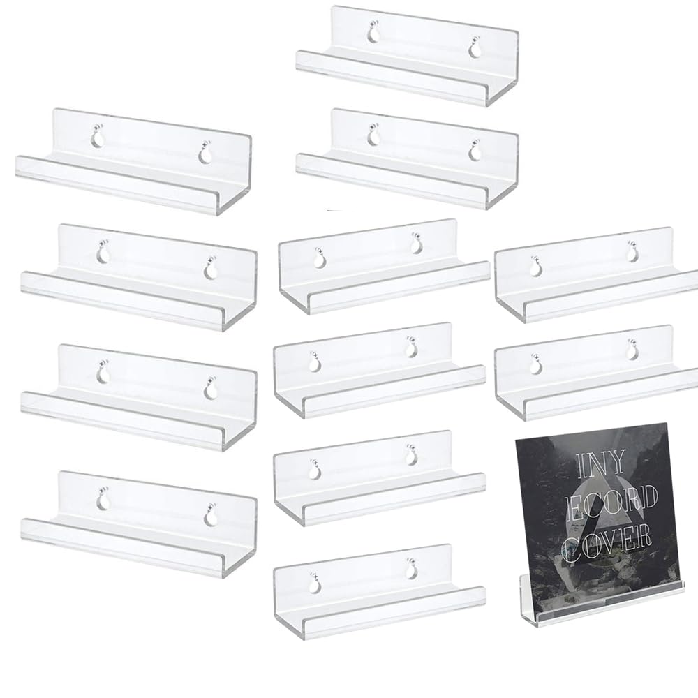 Jingan 1 Acrylic Record Display | Clear Acrylic Album Record Holder | 4Inch Floating Acrylic Shelves | For Daily Lp Listening Floating Acrylic Wall Shelf Vinyl Record Display