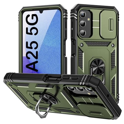 Coque Samsung A25 5G rigide intégrale vert kaki antichoc avec bague support