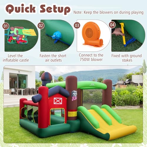 BOUNTECH Inflatable Bounce House with Ball Pit, Farm Bouncy House with Dual Slides for Racing, Blower, Big Jump Castle Bounce House for Toddler Kids 3-12 Indoor Outdoor Backyard Birthday Party Gifts