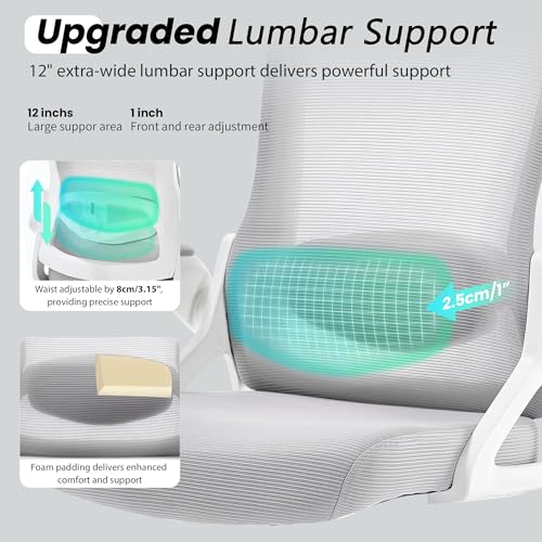 Fizzin Office Chair 400 LBS, High Back Ergonomic Computer Chair with Adjustable Lumbar Support & Headrest, Comfy Mesh Desk Chair for Long Hours (Gray) image 6