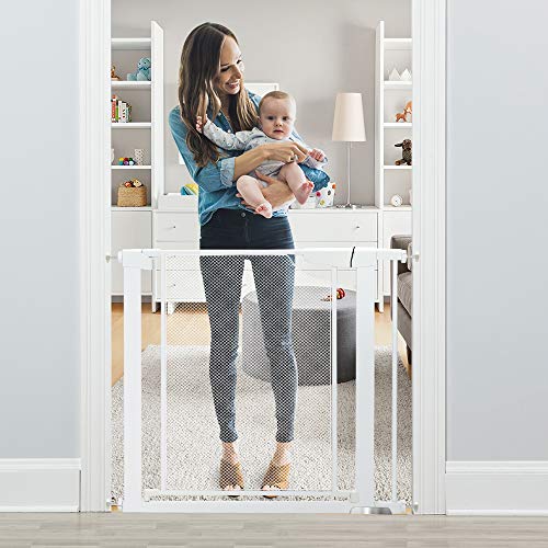 Heele 29.5-35 inches Baby Gates for Stairs Doorways with Metal Mesh Easy Walk