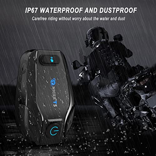 Tnicer Motorcycle Bluetooth Headset, T5 500M 2-Way Helmet Bluetooth Headset With Noise Cancellation, Motorcycle Helmet Bluetooth With Music Sharing, 3 Eq Sound Effects & Universal Pairing（1 Pack） #TOP5