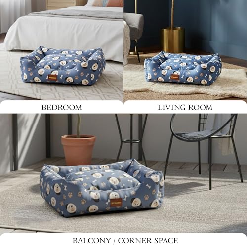 Image of SITSNOOZE XL Dog Bed (20 to 30kg) for Labrador, Golden Retriever, Husky - Orthopedic Sofa Mattress, Washable Heavy Duty Pet Lounger Cushion, Waterproof Non-Slip Calming Bed (Multi Blue, XL)