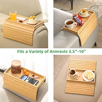 Plateau Accoudoir Canapé Pliable En Bois - 42x24x1 Cm, Blanc, Pour Salon, Chambre, Protéger Meubles