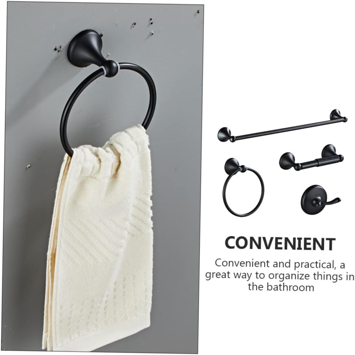 Balacoo 1Set Black Towel Rack Accessory Stainless Steel Wall Mount Towel Ring for Bathroom Space Saving Design for Kitchen Bedroom and Guest Room