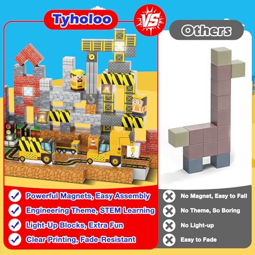 300PCS Magnetic Building Blocks Construction Set for Kids, STEM Engineering Toys for Boys Girls 3 4 5 6 7 8-12 Year Old, Montessori Magnet Cubes & Blocks, Birthday Easter Gifts & Basket Stuffers — view 6
