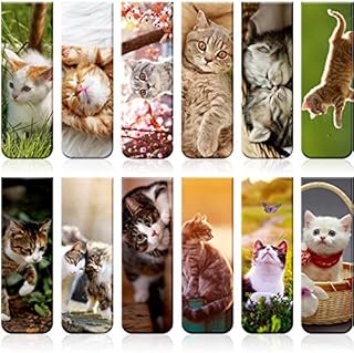 12 Pieces Magnetic Bookmarks Cats Magnet Page Markers Assorted Book Markers Set for Students Reading