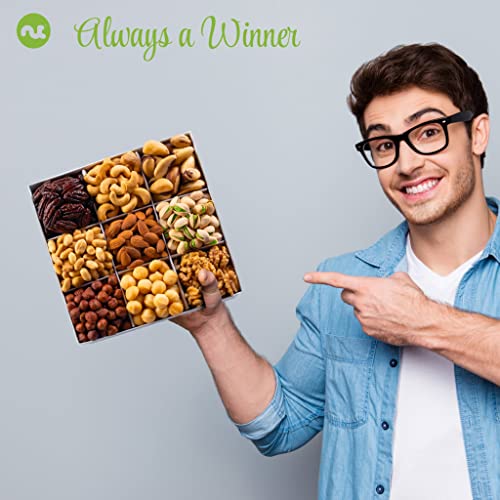 Dried Fruit & Mixed Nuts Gift Basket In White Gold Box (9 Assortments) Mothers Day Gourmet Food Bouquet Arrangement Platter, Birthday Care Package, Healthy Kosher Snack Tray, Mom Women Men Adults #TOP6