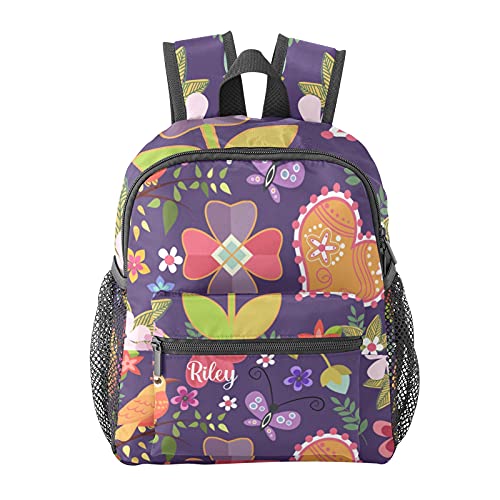 Flower Bird Heart Butterfly Personalized Kids Toddler Backpack for Boys Girls ,Custom Mini School Backpack Bags Kindergarten 10(L)*4(W)*12(H) inch