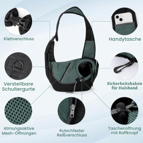 Hundetragetasche, Hundetrage für Haustiere, Tragetuch Hund Haustier für Welpen, Tragetuch Hund Katzen Verstellbar, Kleine Hunde und Katzen im Freien und Ausflüge (schwarz-01)