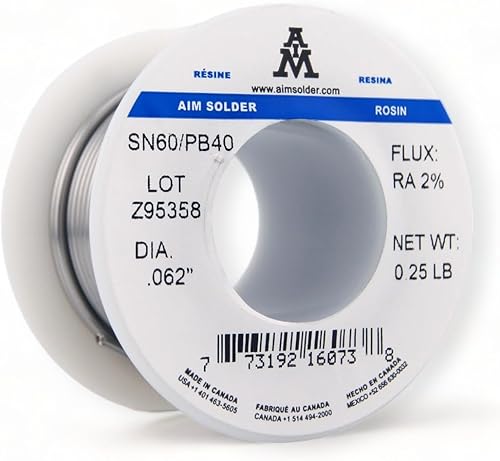 AIM Soldadura 60-40 de estaño plomo núcleo de colofonia alambre de soldadura para soldadura eléctrica 0.062 pulgadas, 0.25lb (0.059 in  3.99 oz)