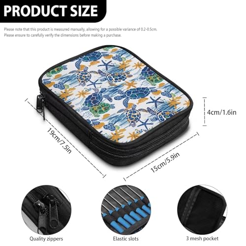 Image of Vanideaoty Sea Turtle Crochet Hook Case Portable Starfish Crochet Hook Organizer with Web Pockets for Knitting Needles Lightweight Women Girls Gifts