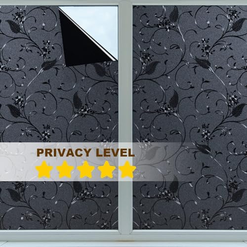 Niviy Static Cling Total Blackout Non-Adhesive Window Film Black Out Windows Covers Bathroom Door Glass Decoration Window Film Privacy Covering (Black, 41.2"x 78.7")