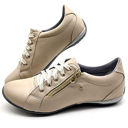 Sapatenis Casual Feminino Couro Dia a Dia Leve Bm Brasil 218 Creme 40