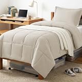 Picture of CozyLux Twin/Twin XL Comforter Set Beige - 270GSM Box Stitched Bedding Set for College Dorm & Back to School, Lightweight All Season for Teen Boys, Girls, 2 Pcs with Comforter and Pillow Sham