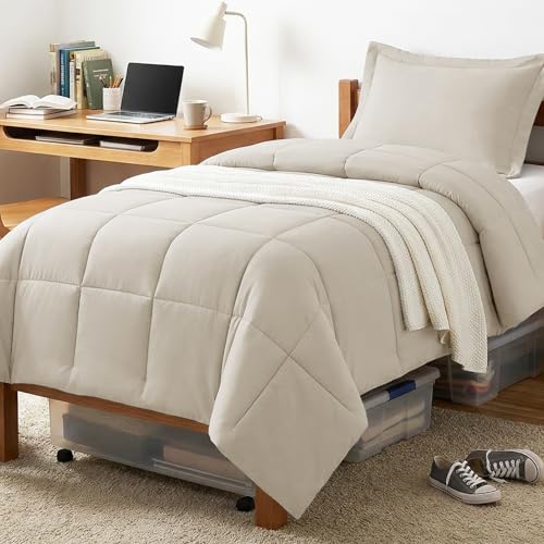 CozyLux Twin/Twin XL Comforter Set Beige - 270GSM Box Stitched