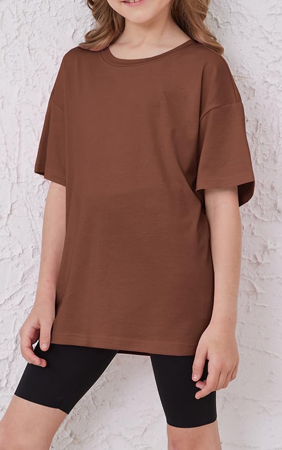 Image of ZDC Girls Short Sleeve T Shirts Kids Summer Oversized Tops Trendy Crewneck Basic Tees 5-14 Years