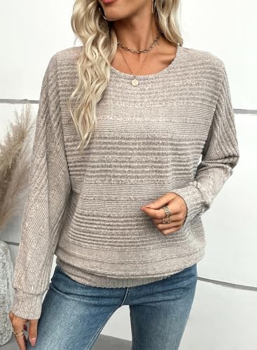 EVALESS Women's Soft Long Sleeve Blouses Crewneck Pullover Tops Business Casual Batwing Knitted Oversized Outfits 20254