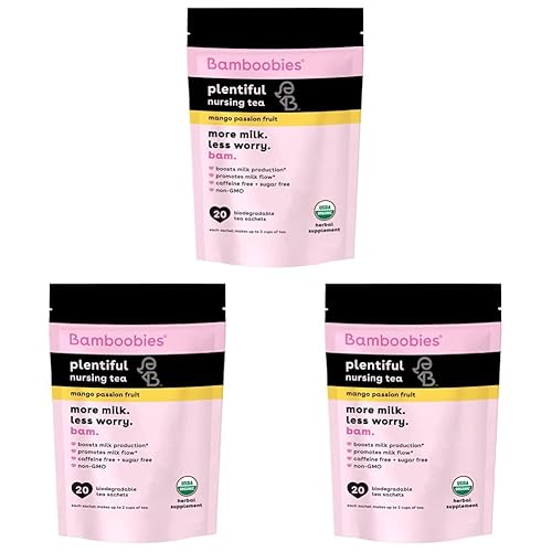 Bamboobies Té de hierbas para el embarazo para mujeres para apoyo de enfermería, mango maracuyá, aumenta la producción de leche, orgánico, sin OMG,