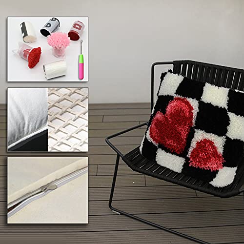 JDWBT Knüpfkissen Zum Selber Knüpfen,DIY Kissenbezug Knüpfen Schwarz Weiß Kissen Hülle Sofakissenbezug, Knüpfkissen Set für Kinder Erwachsene (Schwarz-weiße Liebe)