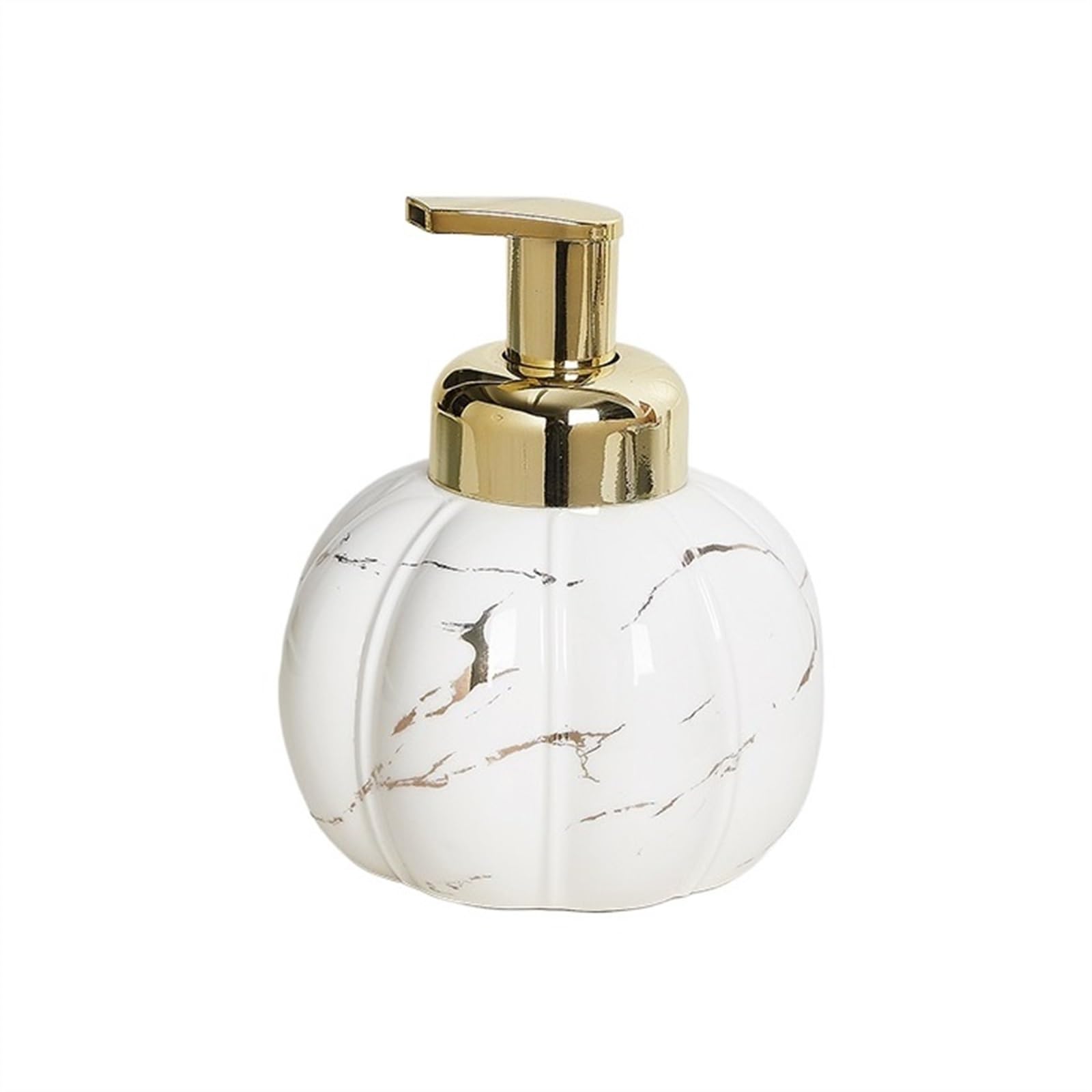 Cyairong-22 White Soap Dispenser 460Ml/15.5Oz Rounded Bathroom Soap Dispenser Ceramics With Golden Pump And Exquisite Marble Patterns(White)