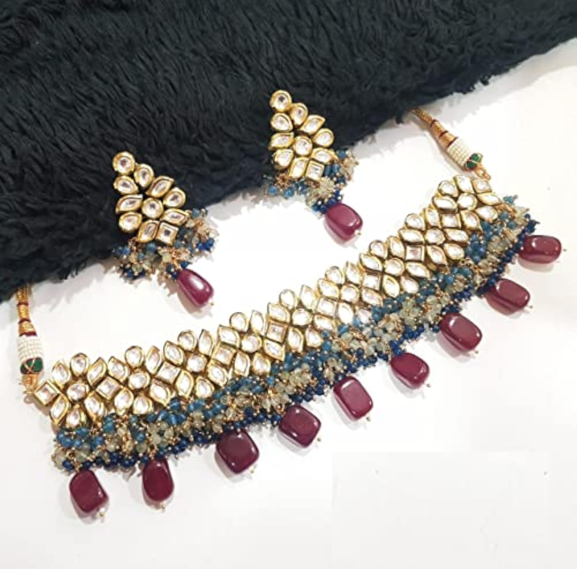 Beautiful Kundan Choker Necklace with Pink Quartz Beads Set