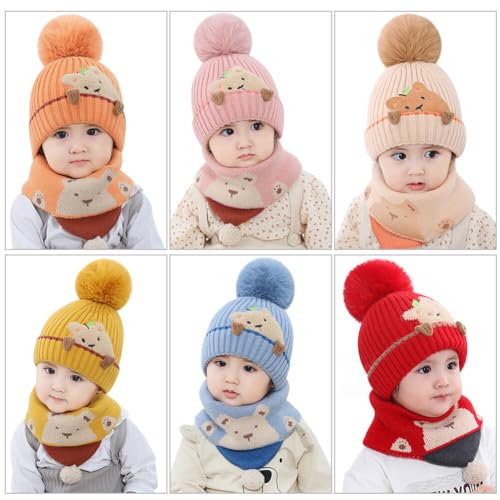 Winter Cute Knit Hat and Scarf Set Beanie Hat Baby Toddler Thick Scarf Earflap Hood Scarves Skull Caps Hood Fleece Hat2