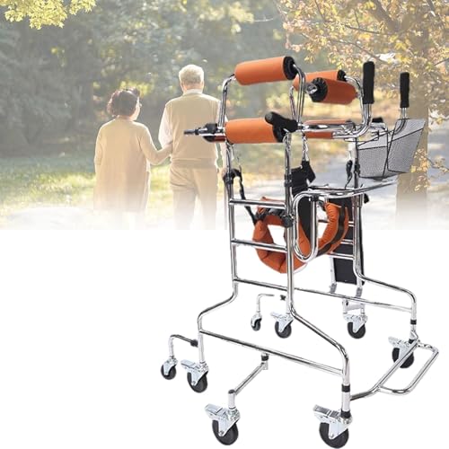 障害者用歩行補助具 高齢者用歩行器 8輪歩行器 シート高さ調節可能 片麻痺リハビリテーション スタンディングフレーム 耐荷重100kg(B(女性)) (単色 A(男性))