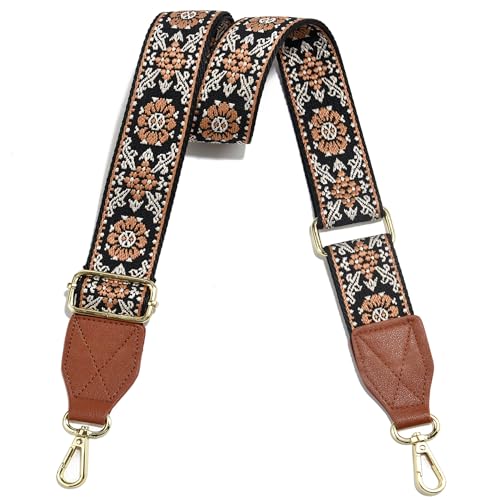 Image of Purse Strap,1.5 inch Leather End Shoulder Strap Adjustable Replacement,Retro Multi-Pattern Crossbody Bag Straps