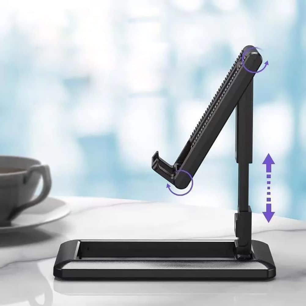Soporte de teléfono ajustable en 6 ángulos, para todas las marcas de Smartphone y Tableta, ideal para oficina y hogar, soporte de mesa para la mayoría de teléfonos y tabletas, (negro) 2023.