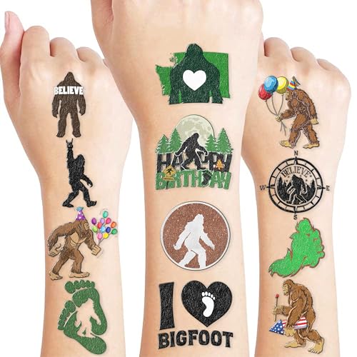 Bigfoot Temporary Tattoos 10 Sheets 100 PCS Bigfoot Jungle Party Decorations Favors Supplies Sasquatch Theme Birthday Cute Stickers Christmas Gifts for Boys Girls Class School Prizes Carnival