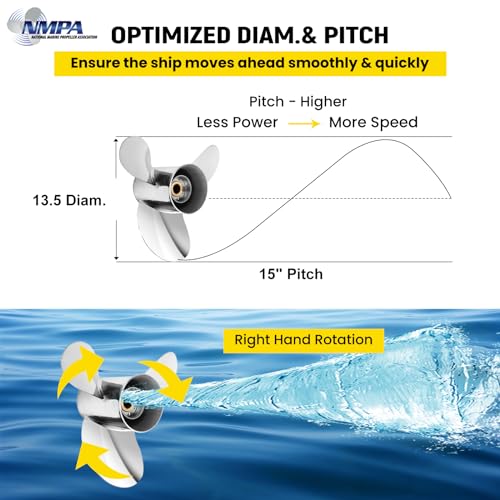 Image of VIF Boat Propeller with Yamaha Engines OEM Upgrade Stainless Steel Outboard Motors 60 /70 /75 /80 /85 /90 /100 /115 HP 15 Tooth, RH,14p 15p 17p 19p 21p