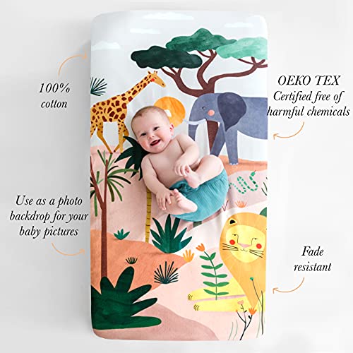 New Rookie Humans 100% Cotton Sateen Fitted Crib Sheet: In The Savanna. Safari Crib Sheet With Lion, Elephant And Giraffe. Use As A Photo Background. Standard Crib Size (52 X 28 Inches) #TOP1
