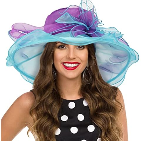 Women Kentucky Derby Hat Tea Party Dress Wide Brim Organza Church Hats Cover