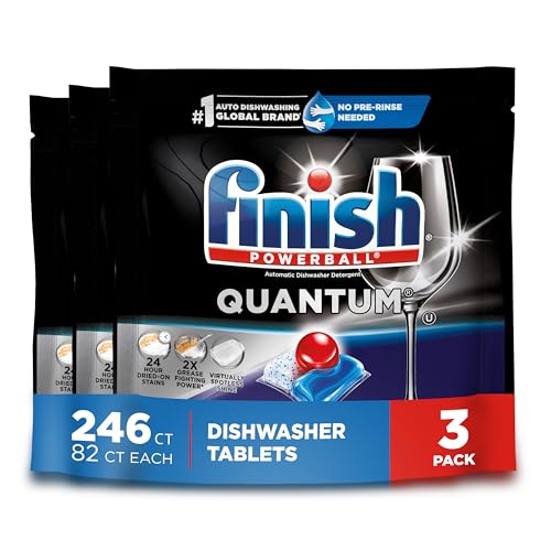 Image of Finish Quantum Dishwasher Pods, No Pre-Rinse Dishwasher Detergent Soap Removes 24HR Dried-On Stain and Grease, Leaving a Virtually Spotless Shine, 82ct (Pack of 3)