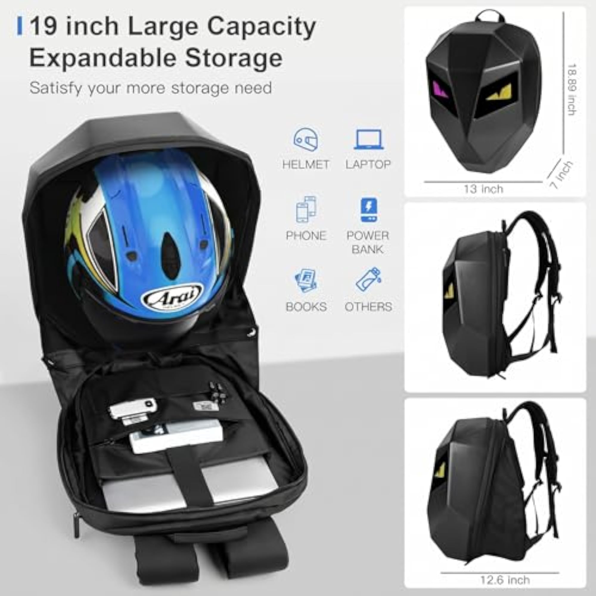 LED Motorcycle Backpack for Men With Programmable Screen