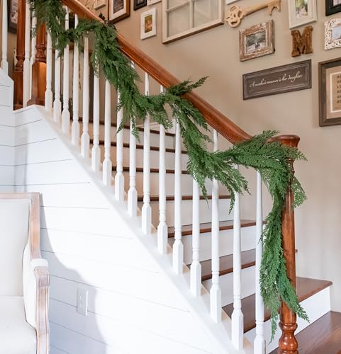 Vita Domi 6ft Real Touch Cedar Garland Artificial Realistic 6 ft, Faux Cedar Garland Realistic, Realistic Christmas Garland for Mantle, Stairs, Table, Fireplace Real Touch Garlands Fireplace